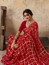 Pure Georgette saree in red colour