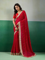 KcPc Beautifully Crafted Bandhani Georgette Saree with Embroidery KDN
