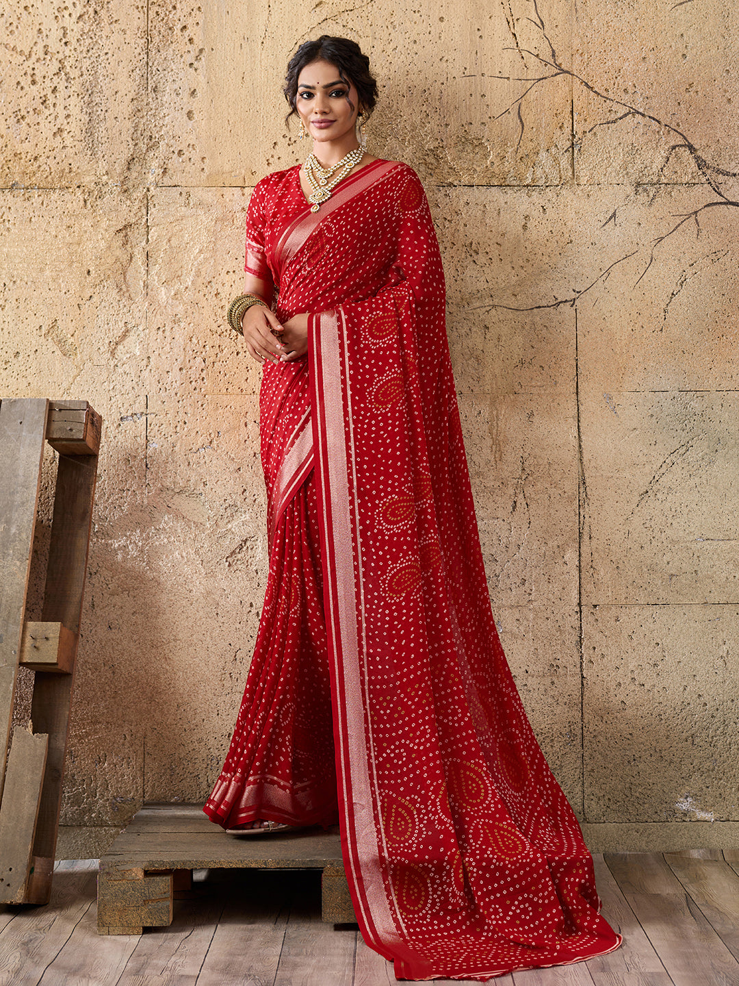  Light Weight Chiffon Bandhani Print Saree