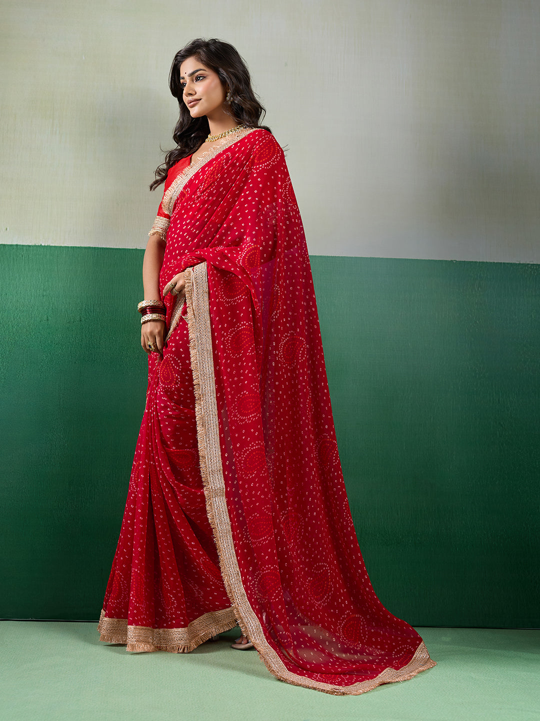 KcPc Beautifully Crafted Bandhani Georgette Saree with Embroidery KDN