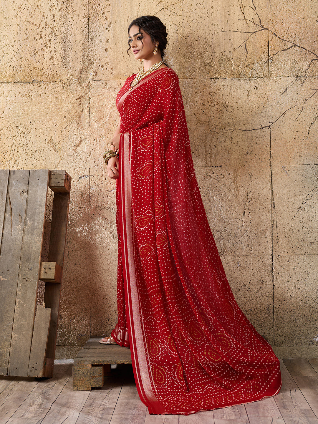  Light Weight Chiffon Bandhani Print Saree
