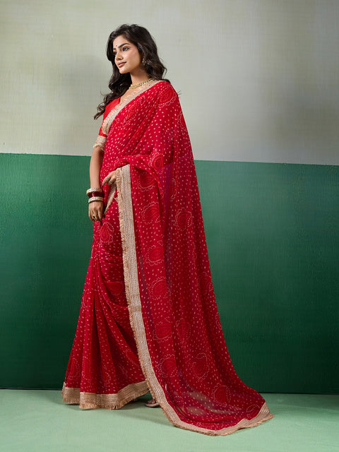 KcPc Beautifully Crafted Bandhani Georgette Saree with Embroidery KDN