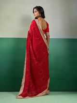 KcPc Beautifully Crafted Bandhani Georgette Saree with Embroidery KDN