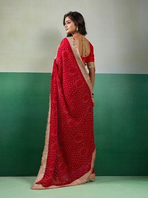 KcPc Beautifully Crafted Bandhani Georgette Saree with Embroidery KDN