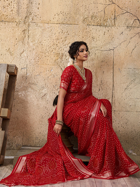  Light Weight Chiffon Bandhani Print Saree