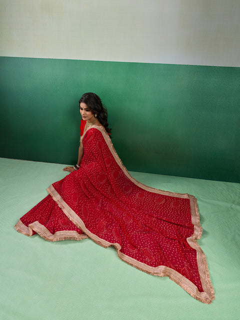 KcPc Beautifully Crafted Bandhani Georgette Saree with Embroidery KDN
