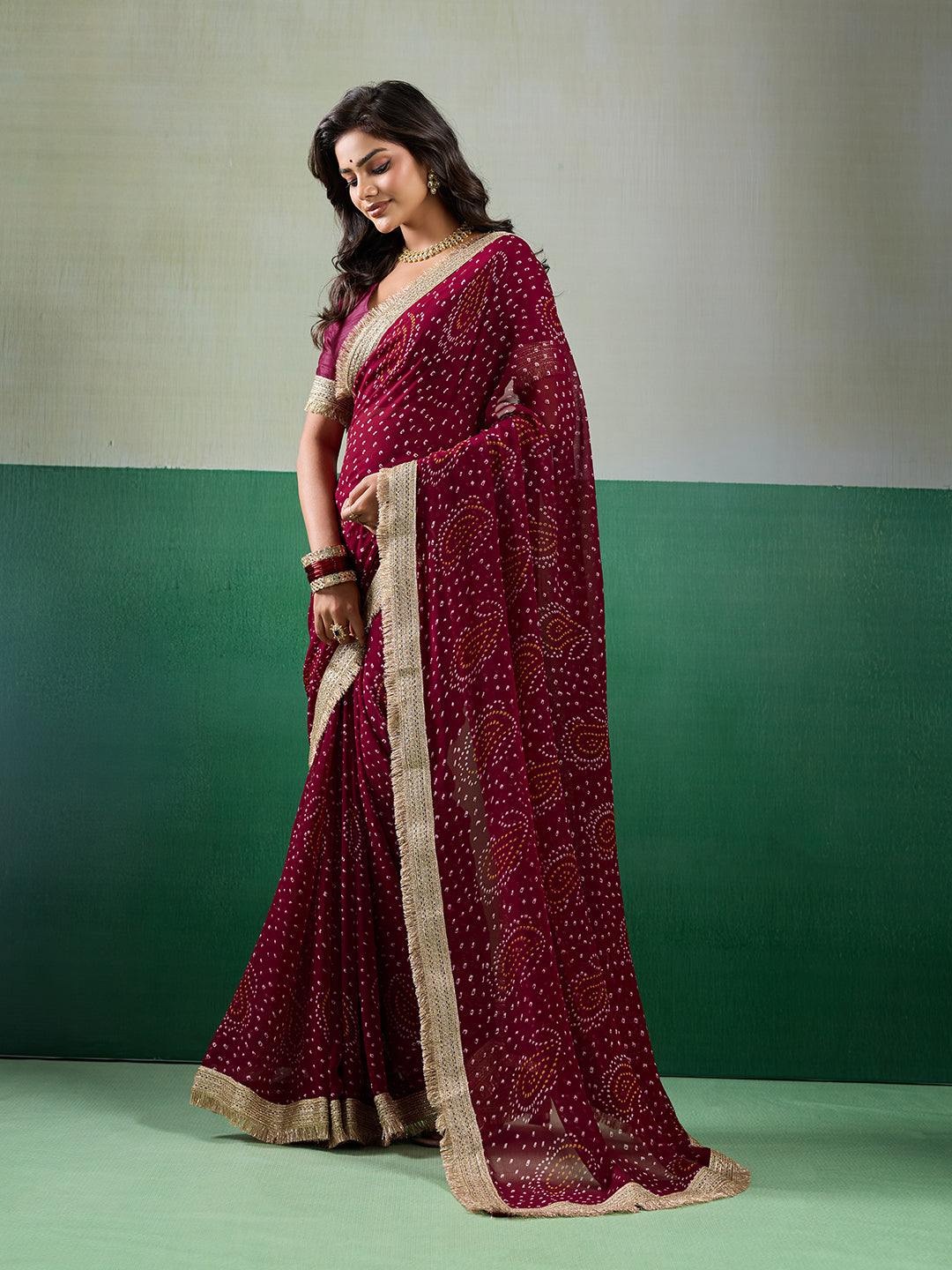 KcPc Festive Special Bandhani Style Georgette Saree KDN