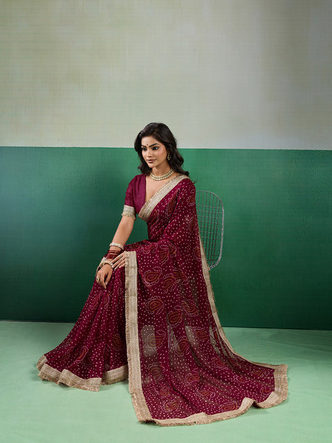 KcPc Festive Special Bandhani Style Georgette Saree KDN