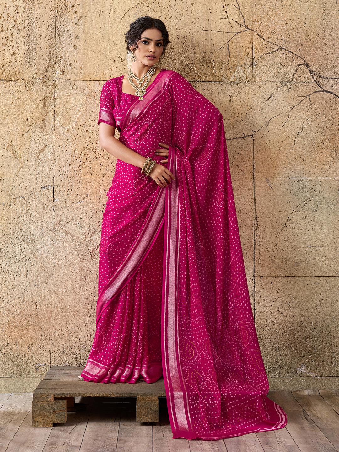 Light Weight Chiffon Bandhani Print Saree 