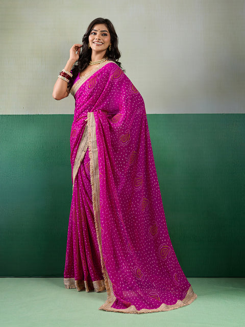 KcPc Stylish Bandhani Pattern Georgette Saree with Embroidery Touch KDN