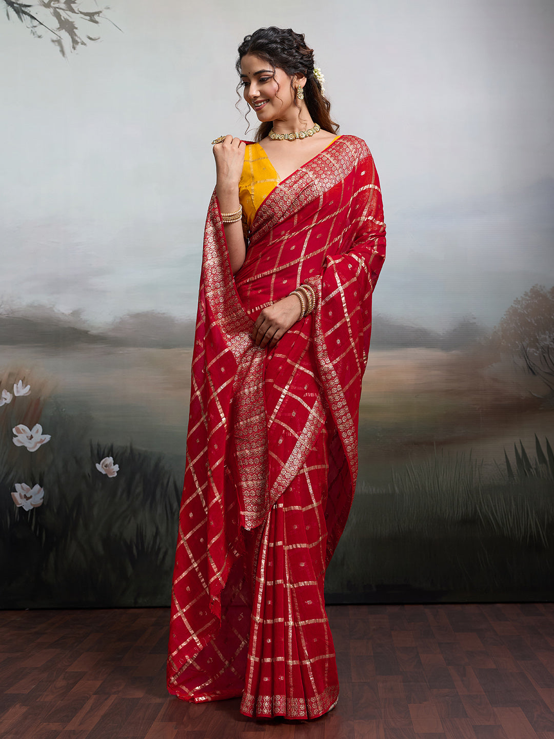 KcPc Pure Georgette Banarasi Gharchola Red Tone Karwachauth Special Saree KRN