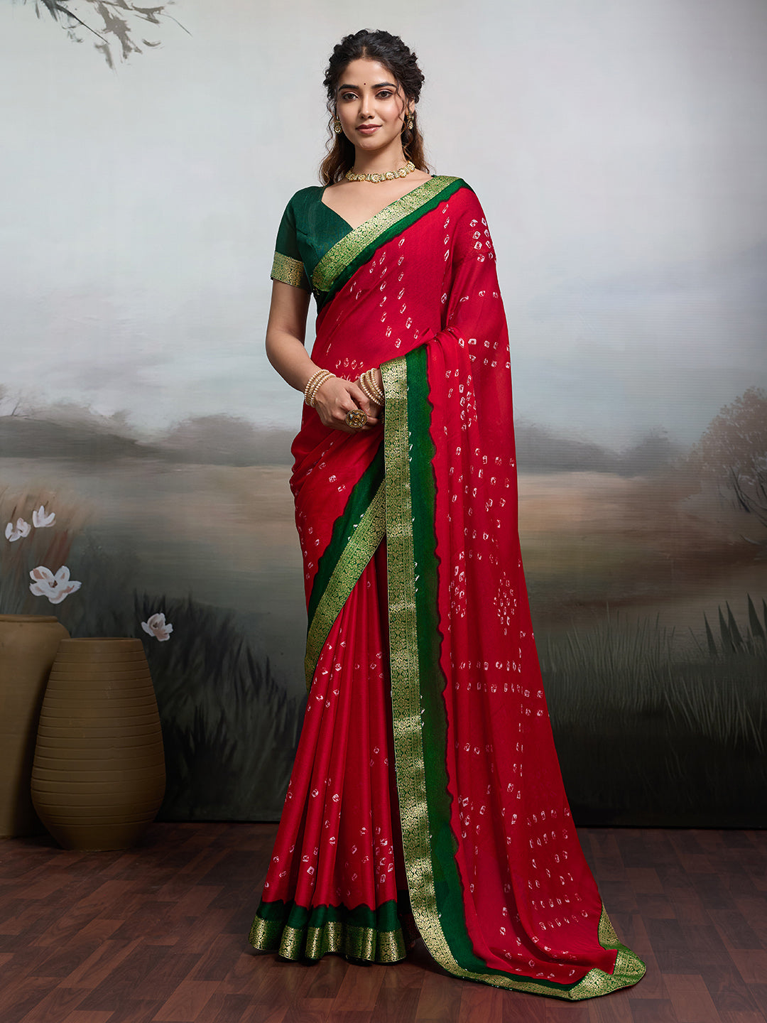 KcPc New Arrival Moos Chiffon Georgette Bandhani Sarees KDM