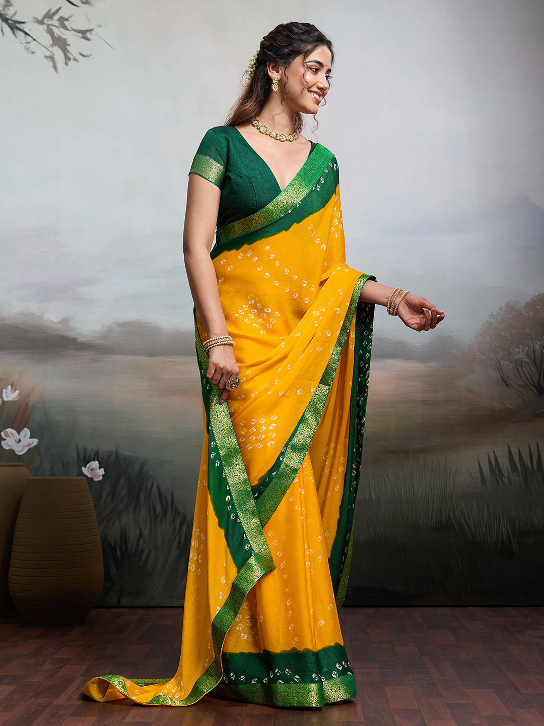 By Bandhani Saree WithCasual Wear 