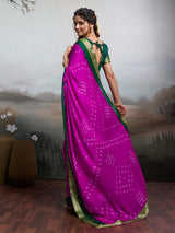 KcPc New Moss Chiffon Georgette Bandhani SareesRani GreenKDM