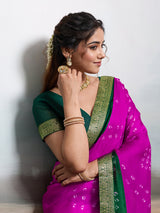 KcPc New Moss Chiffon Georgette Bandhani SareesRani GreenKDM