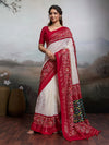 KcPc Pure Georgette Chikankari Work Patola Handprint Saree With BlouseSTR