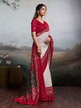 KcPc Pure Georgette Chikankari Work Patola Handprint Saree With BlouseSTR
