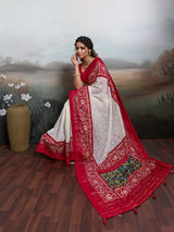 KcPc Pure Georgette Chikankari Work Patola Handprint Saree With BlouseSTR