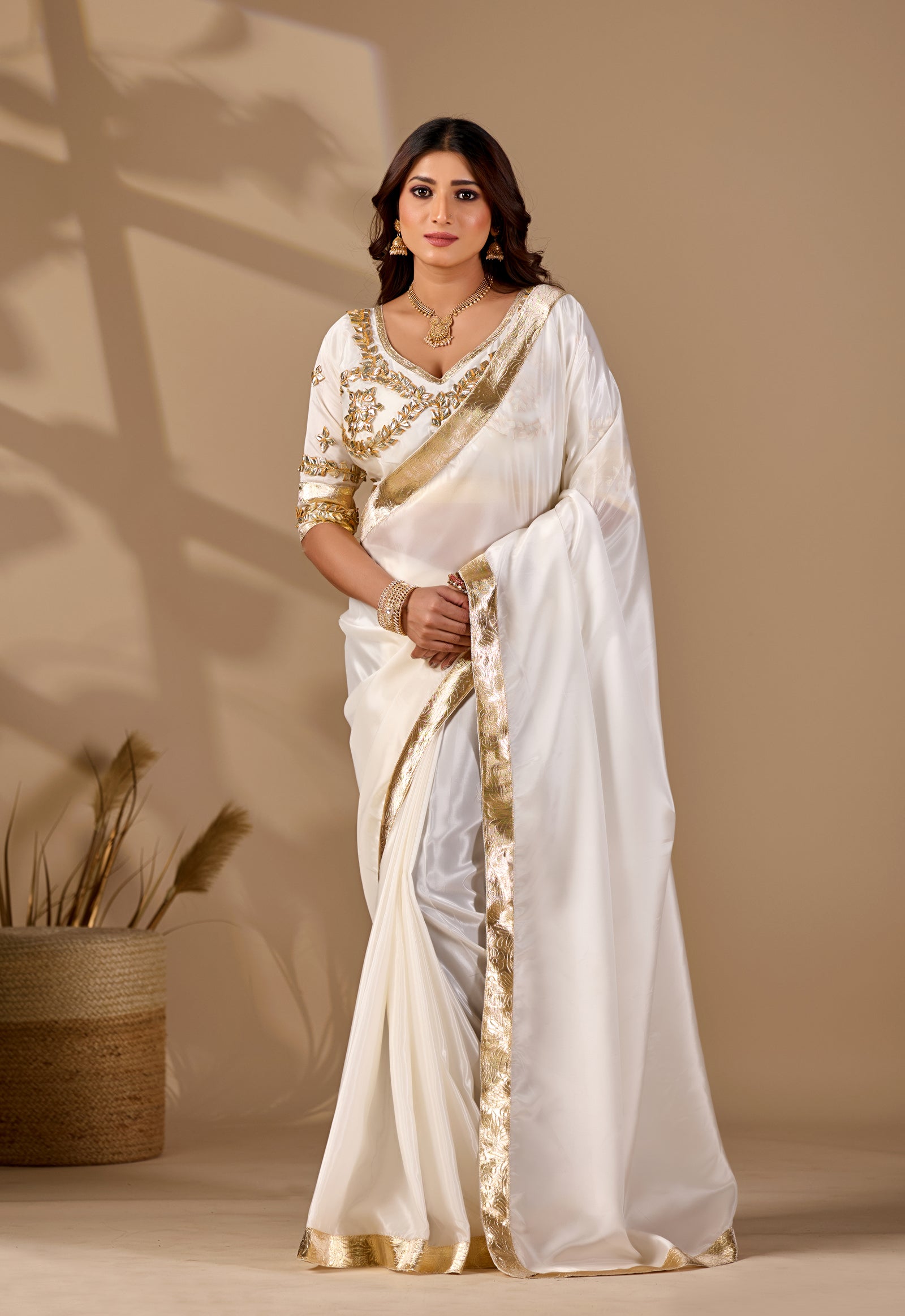 Buy Creapsilk Saree With Gotapatti Work KcPc 
