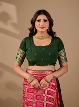  A pink and multicolor bandhani style saree