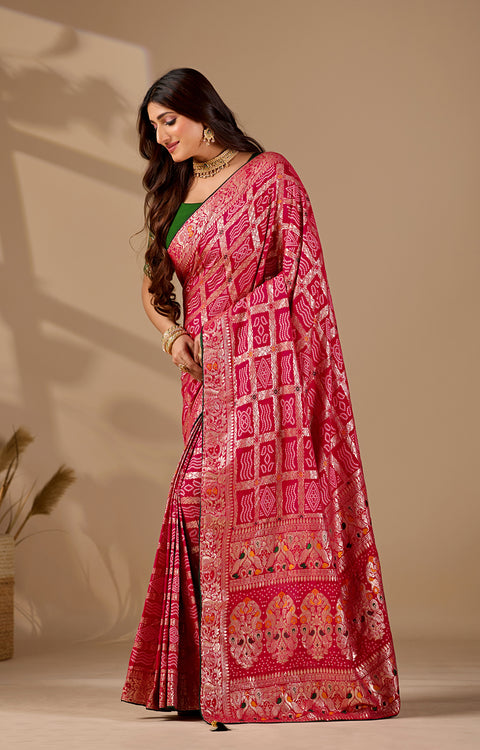  A pink and multicolor bandhani style saree