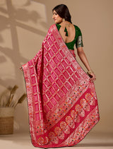  A pink and multicolor bandhani style saree