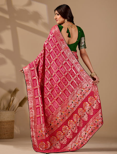  A pink and multicolor bandhani style saree