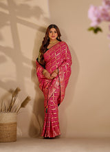  A pink and multicolor bandhani style saree