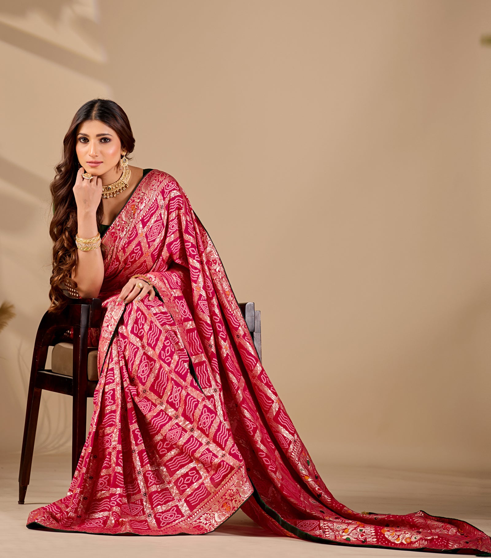  A pink and multicolor bandhani style saree