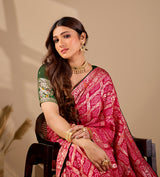  A pink and multicolor bandhani style saree