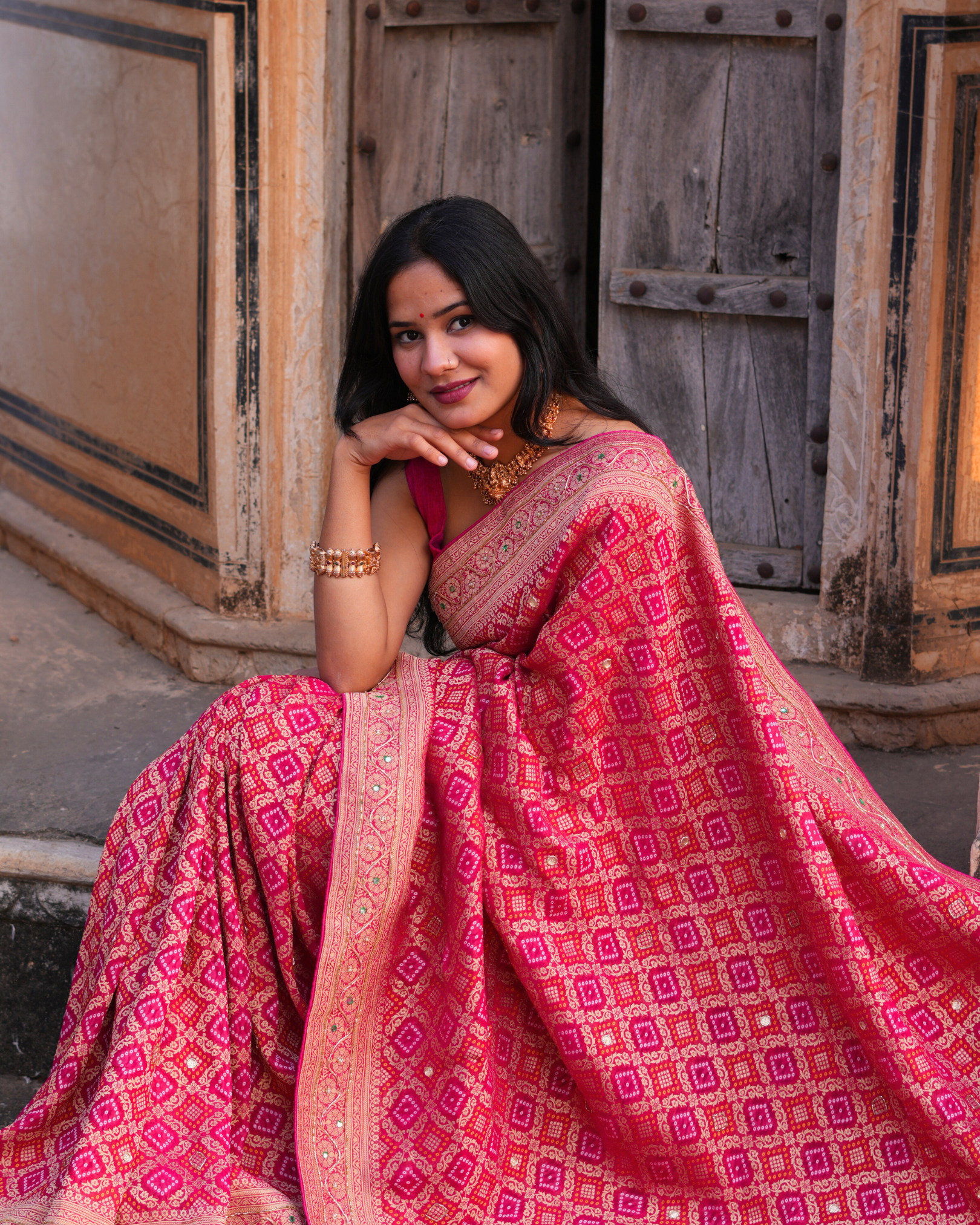 Buy Pure Gorgette Bandhani Style SareeKcPc 