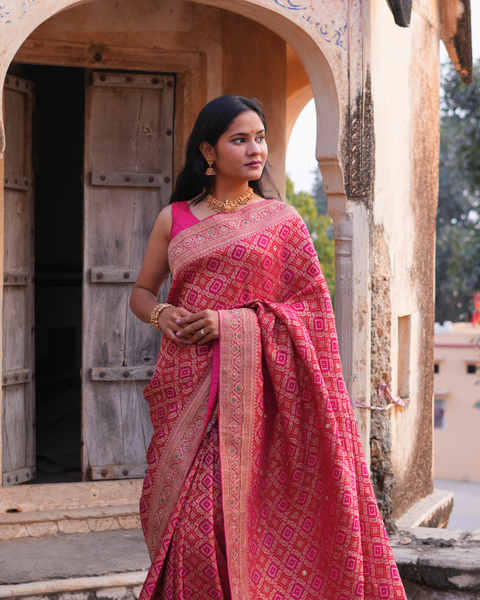 Buy Pure Gorgette Bandhani Style Saree  KcPc 
