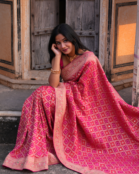 Buy Pure Gorgette Bandhani Style Saree  KcPc 