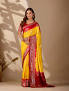 A yellow and red saree withPure Georgette Zari Faag Shadded Saree