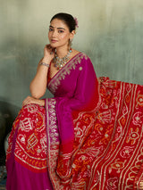 KcPc Designer Gaji Silk Bandhani Saree with Gota Patti AMT