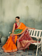 KcPc Premium Gaji Silk Bandhani Saree with Gota Patti WorkAMT