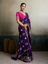 Purple and Pink Banarasi Silk Saree for Party Wear