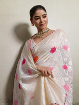 Kashmiri Silk saree under 1500 in beautiful white colour 