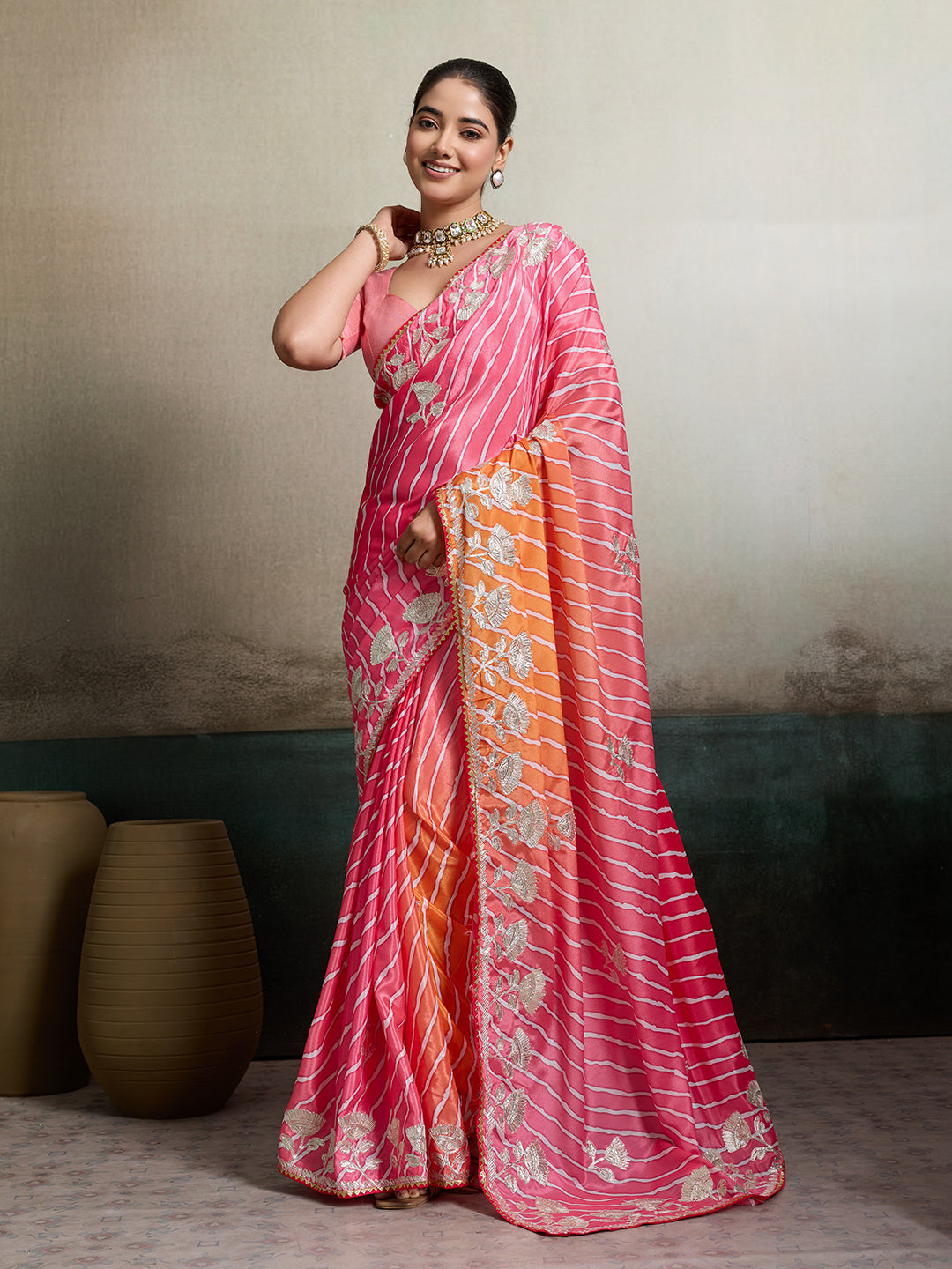 KcPc Latest Satin Silk Multicolored Tifli Leheriya Gotapatti work Saree2 SANA