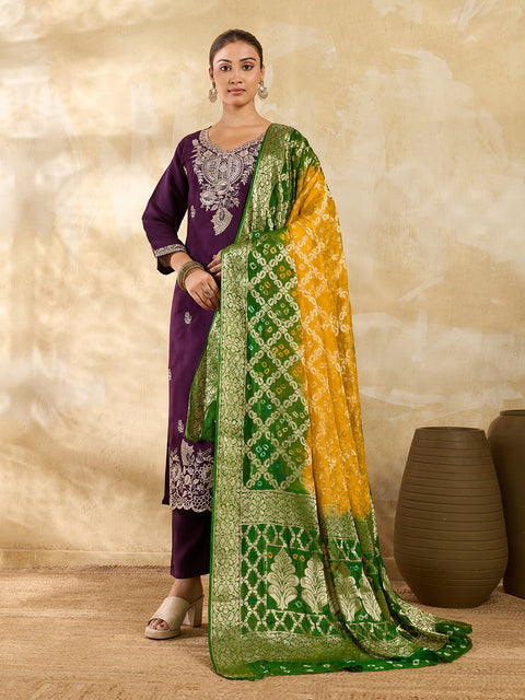 KcPc New Latest Jacquard Silk Bandhani Dupatta with Handmade Work
