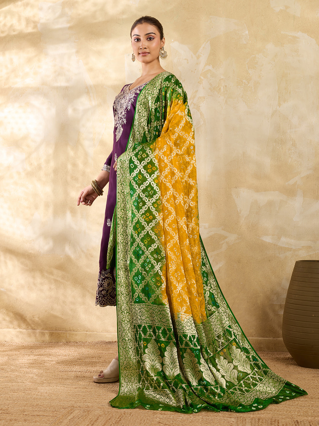 KcPc New Latest Jacquard Silk Bandhani Dupatta with Handmade Work