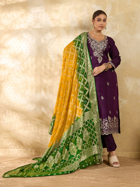 KcPc New Latest Jacquard Silk Bandhani Dupatta with Handmade Work
