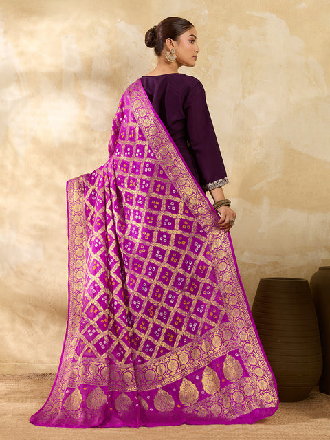 KcPc New Beautiful Jacquard Silk Bandhani Dupatta with Handmade Work