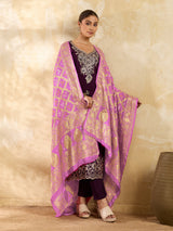 KcPc New Beautiful Jacquard Silk Bandhani Dupatta with Handmade Work