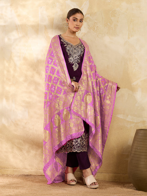 KcPc New Beautiful Jacquard Silk Bandhani Dupatta with Handmade Work