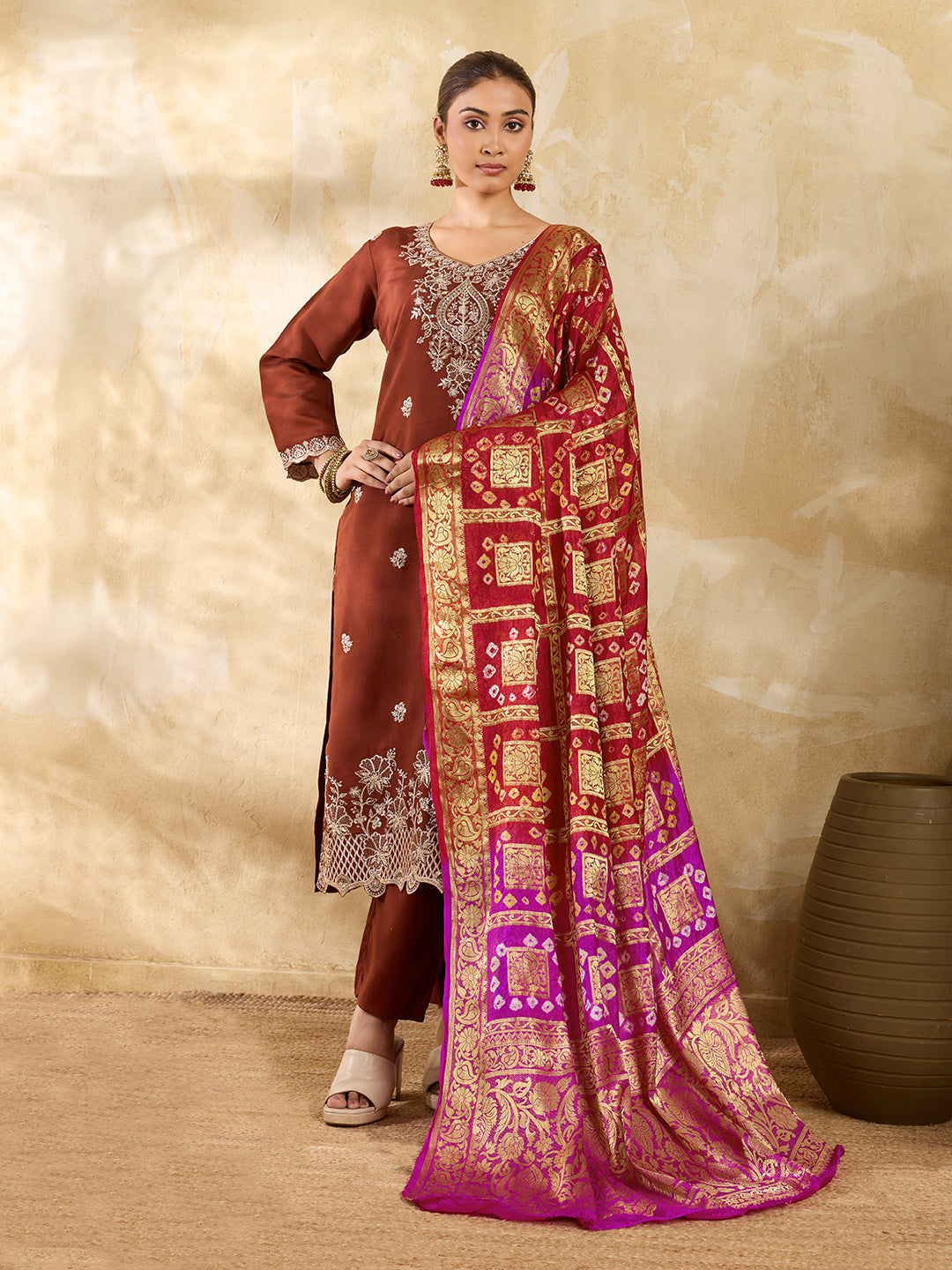 KcPc New Silk Bandhani Dupatta with Handmade Work