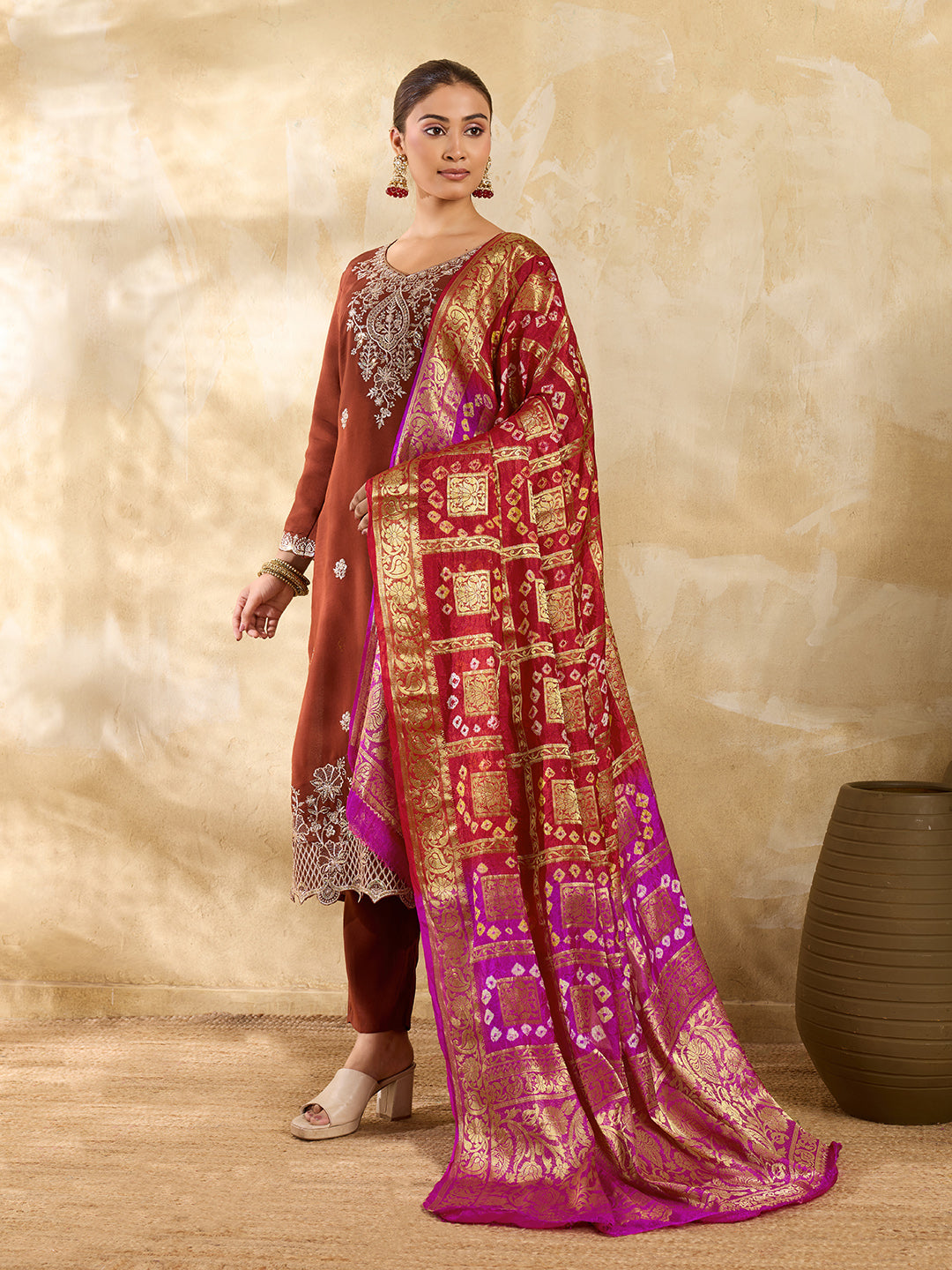 KcPc New Silk Bandhani Dupatta with Handmade Work