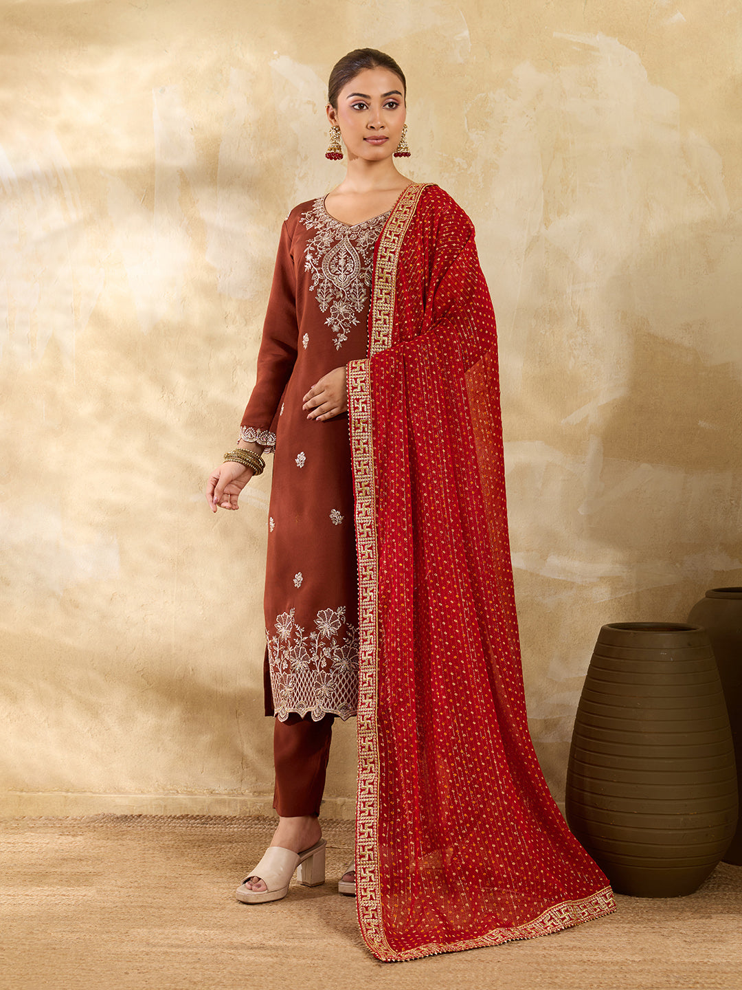 KcPc Traditional Bandhani Style Georgette Dupatta Swastik Border Special KKPRKS