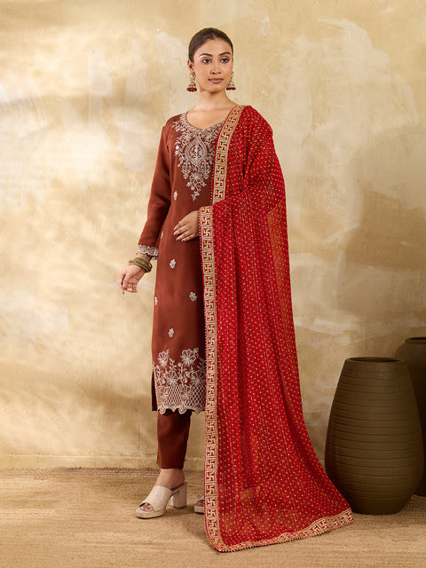 KcPc Traditional Bandhani Style Georgette Dupatta Swastik Border Special KKPRKS