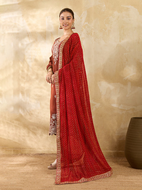 KcPc Traditional Bandhani Style Georgette Dupatta Swastik Border Special KKPRKS
